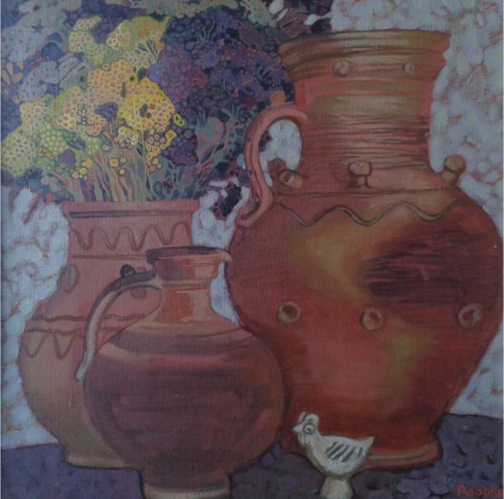 Korzh-Radko Ludmila, V dílně hrnčířském I, 2012, olej na plátně, 40 x 40
